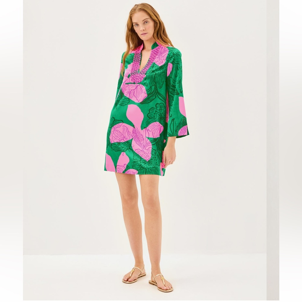 NWT Lilly Pulitzer Irella Green & Pink Floral Satin Preppy Dress. Size 12. - Picture 2 of 6